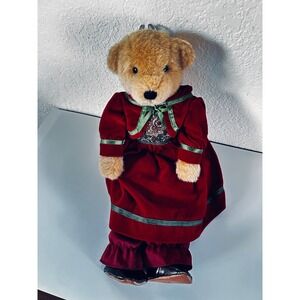 Vintage Applause Holiday Teddy Bear, 14" Red Velvet Outfit, 1986 Applegates